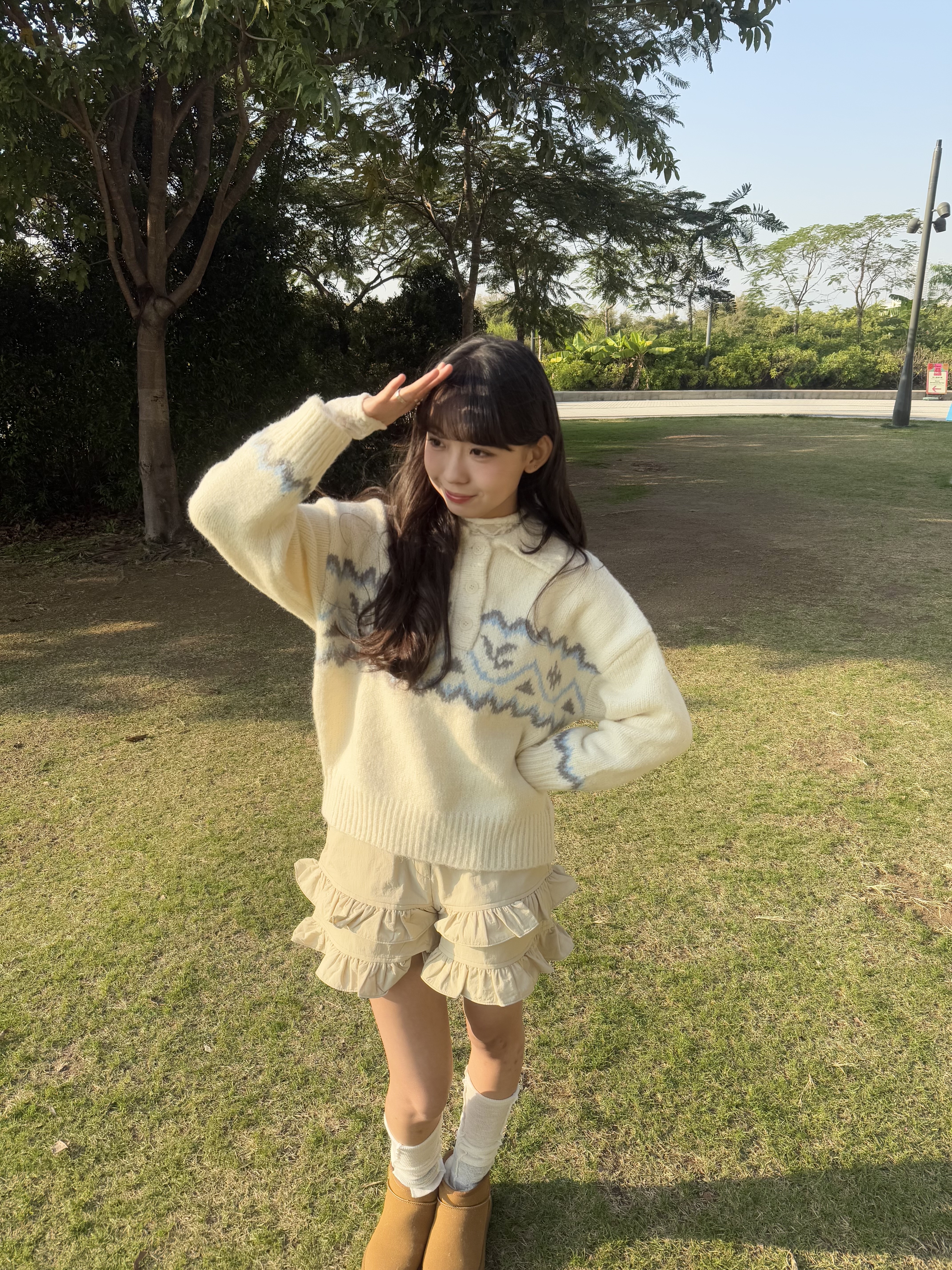 冬日感花紋撞色POLO TOP