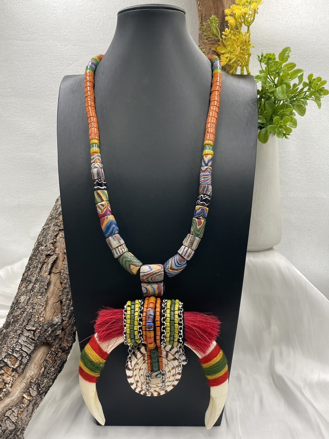 Muni-No.16 傳統花珠大山豬牙圓貝長鍊 98cm