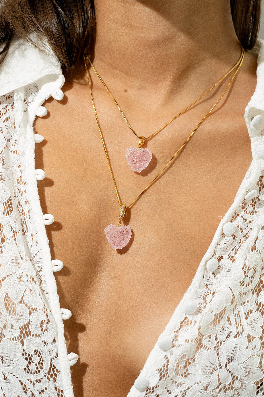 Crystal Haze｜JELLY HEART 金色鑲鑽粉紅果凍心形吊墜項鍊