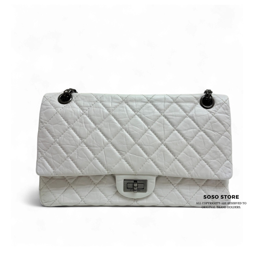 Chanel 2.55 Double Flap Medium Bag - White / Bhw