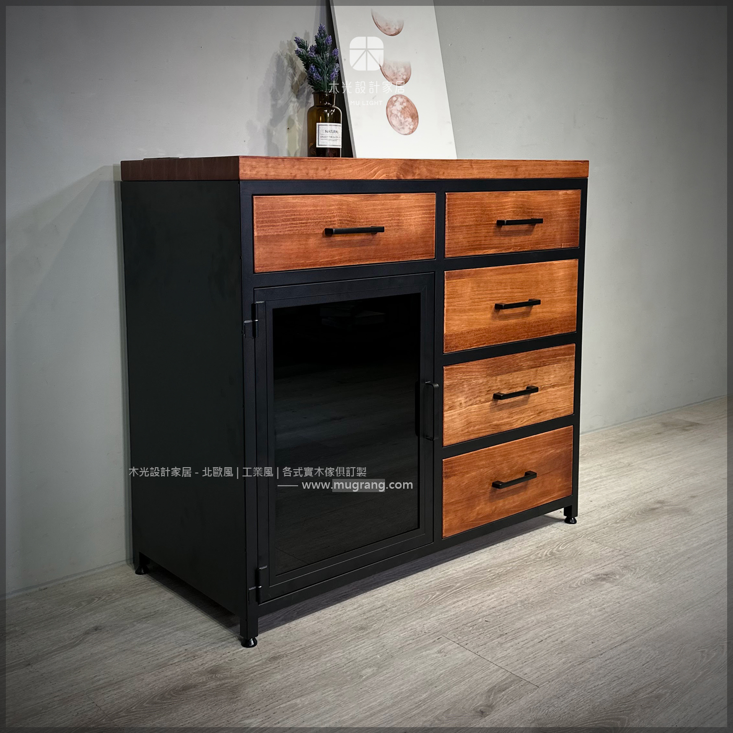 台灣製- 玻璃開門多抽櫃|可訂製