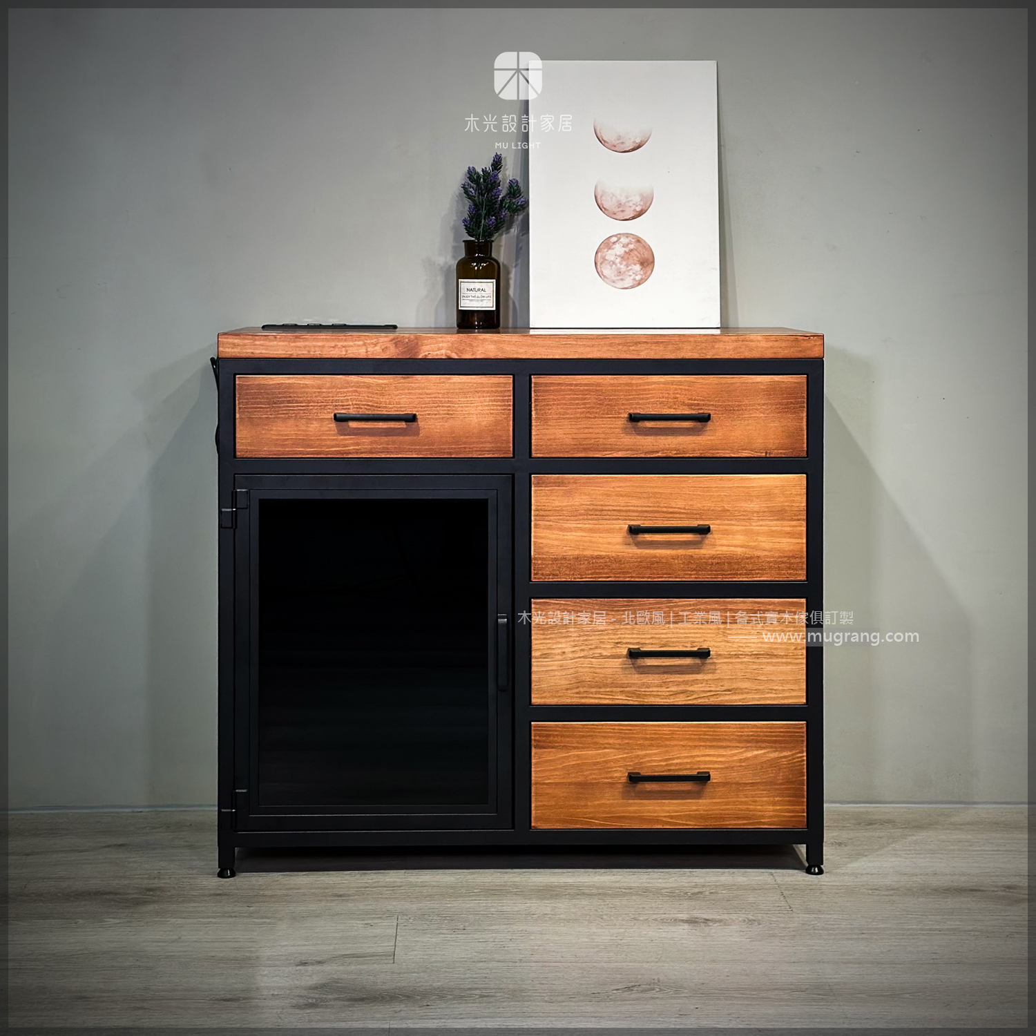 台灣製- 玻璃開門多抽櫃|可訂製