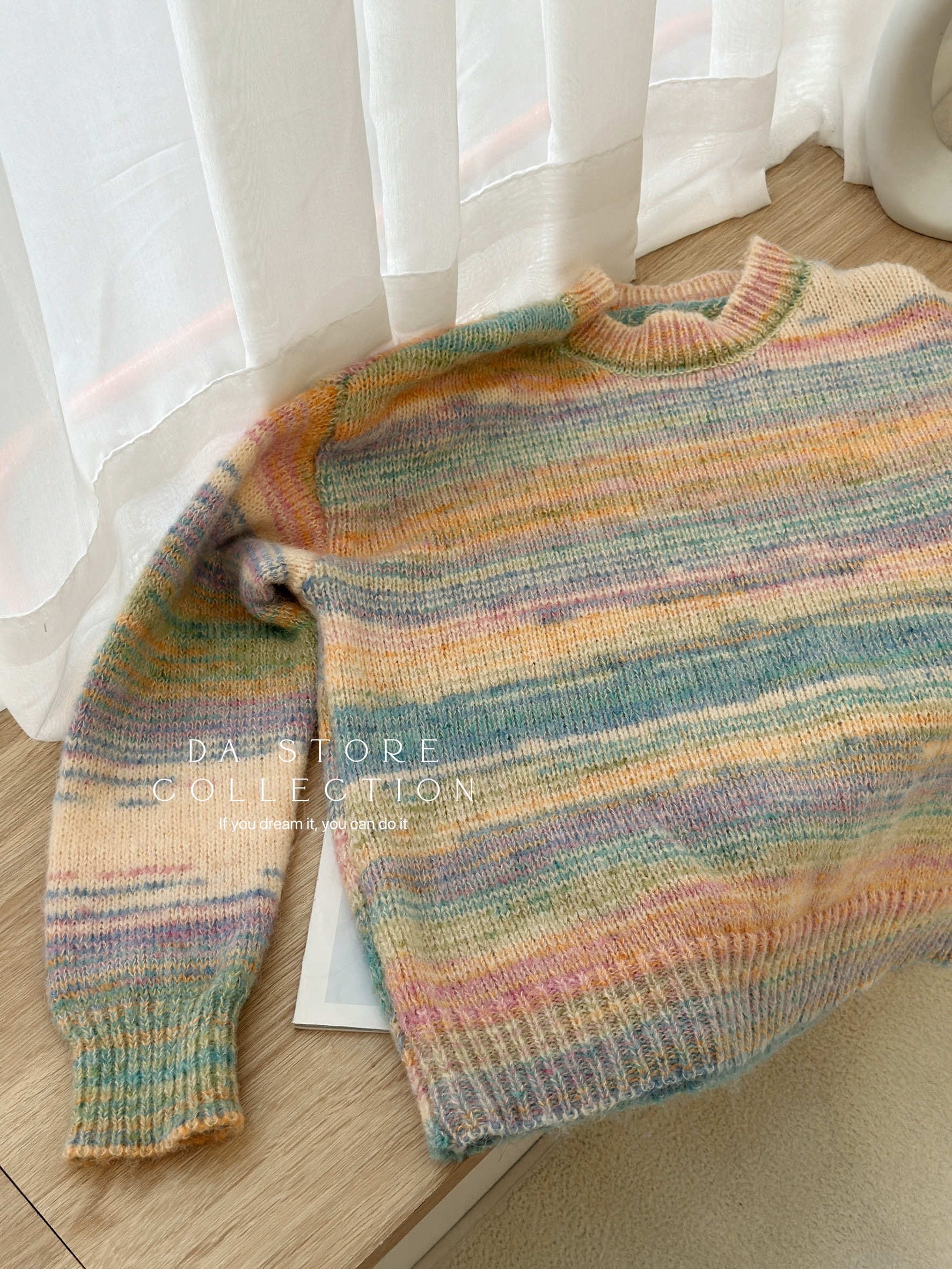 彩色混織圓領毛衣/單一色