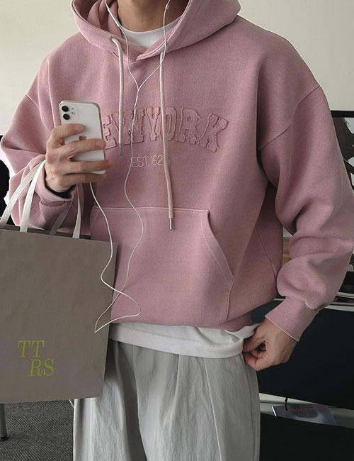 New York水洗刺繡連帽衫帽T