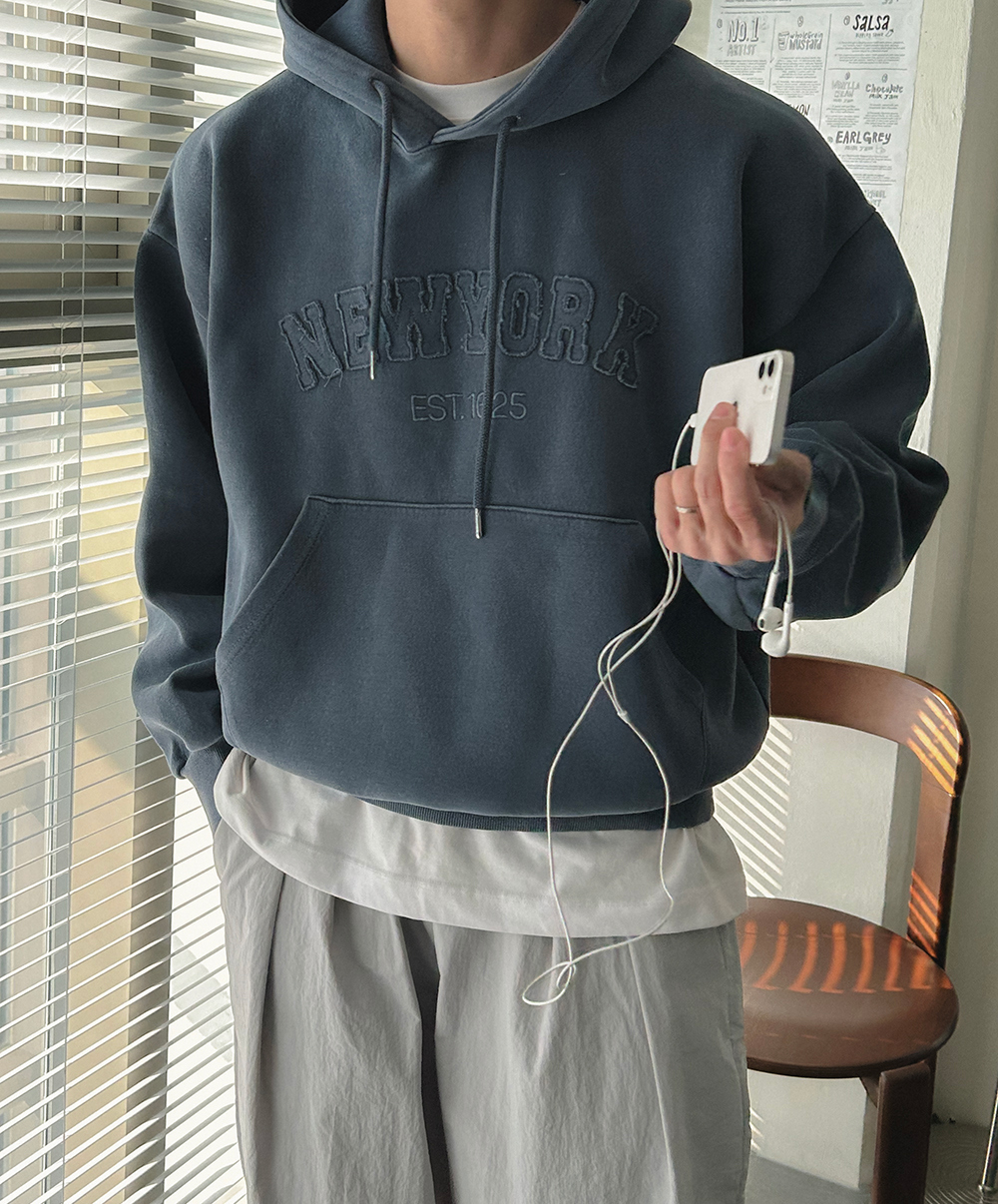 New York水洗刺繡連帽衫帽T