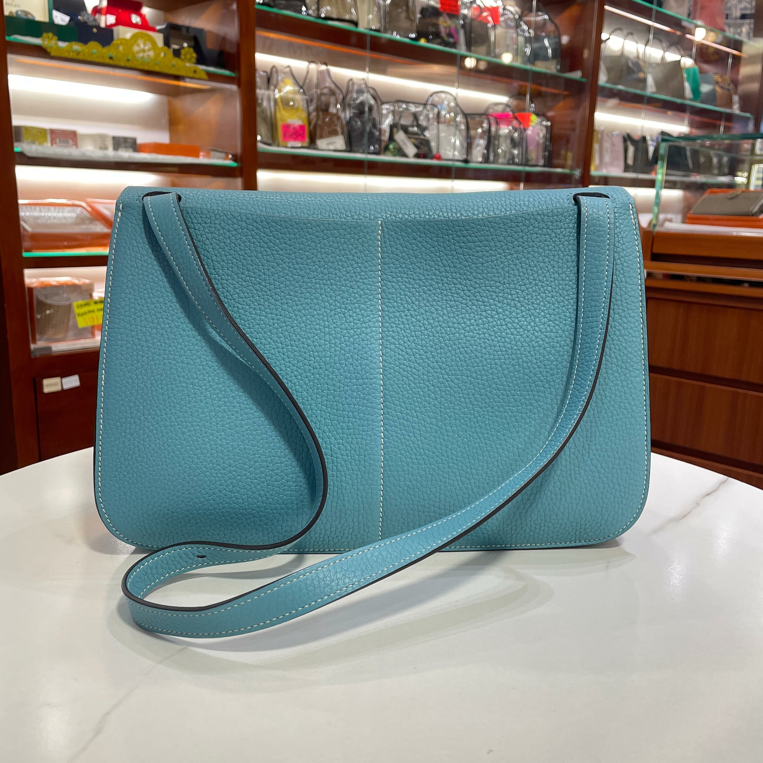 99%NEW二手HERMES HALZAN 31 馬卡龍蓝 銀扣 TC皮 3P/BLUE ATOLL PHW #香榭站正品