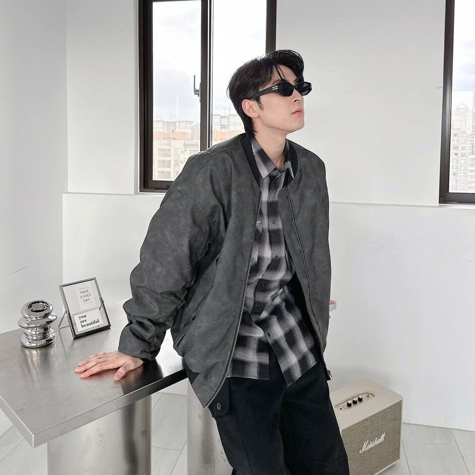 皮革鋪棉抓皺夾克 (2colors)