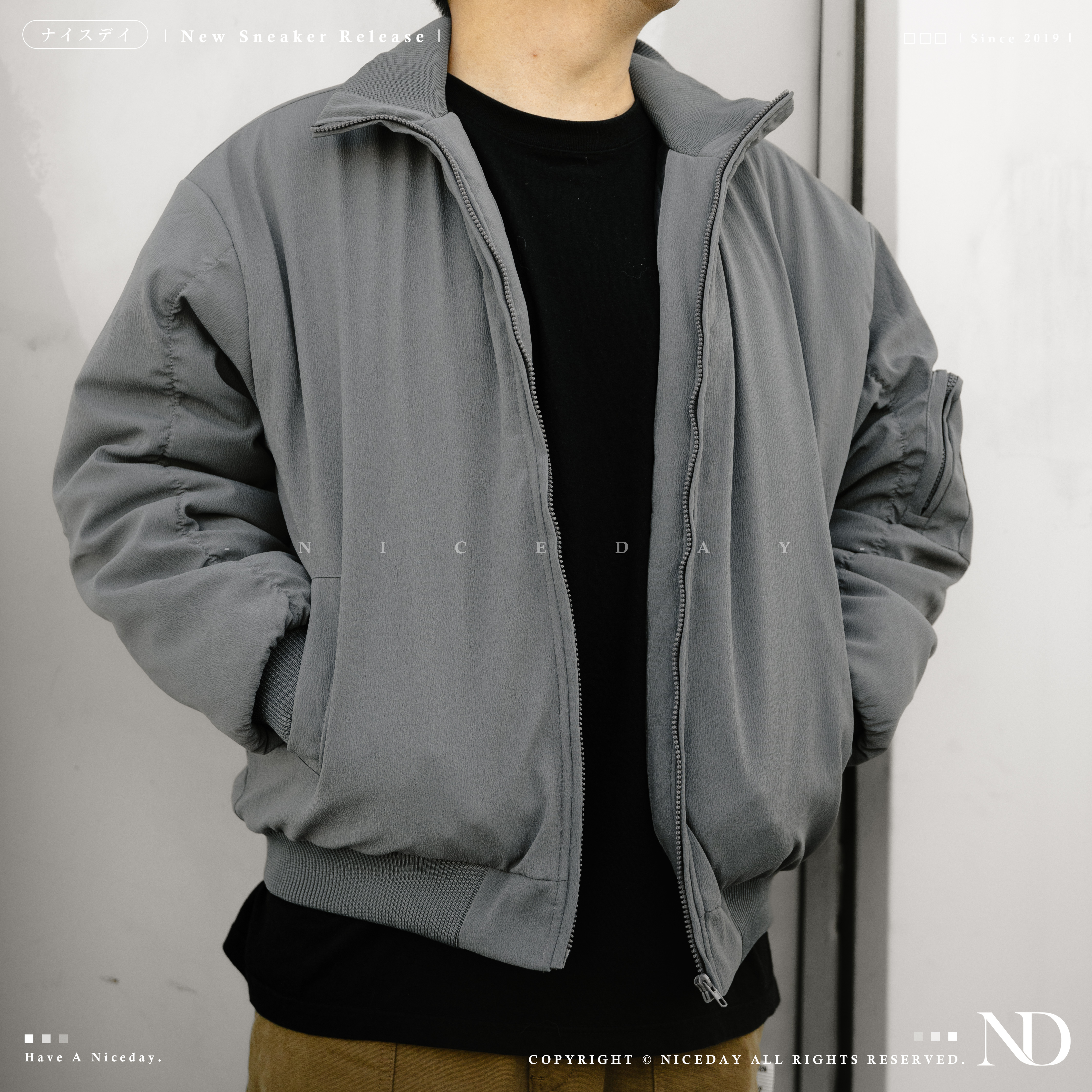 NICEDAY 部分現貨/預購 立領厚棉防風外套 MA1美式飛行外套 灰色