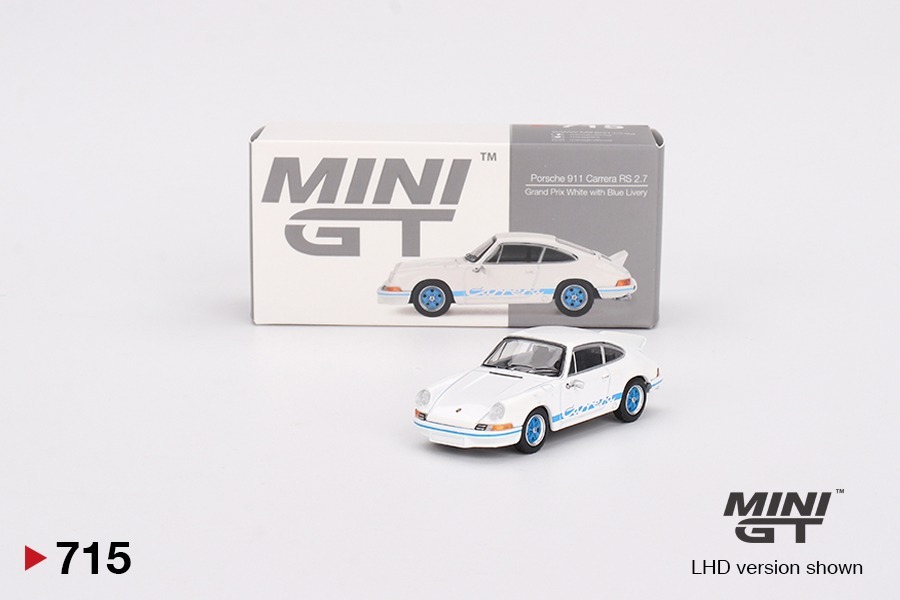 Mini GT 1/64 Porsche保時捷 911 Carrera RS 2.7 Grand Prix White with Blue Livery 右軚版