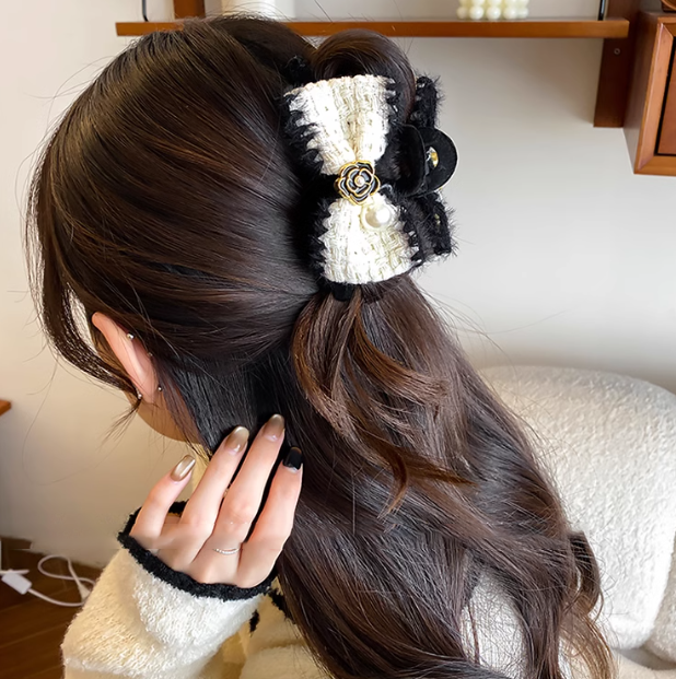 Chanel-style Camellia Bow Hair Claw