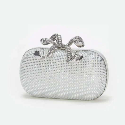 Self-Portrait Silver Rhinestone Bow Clutch