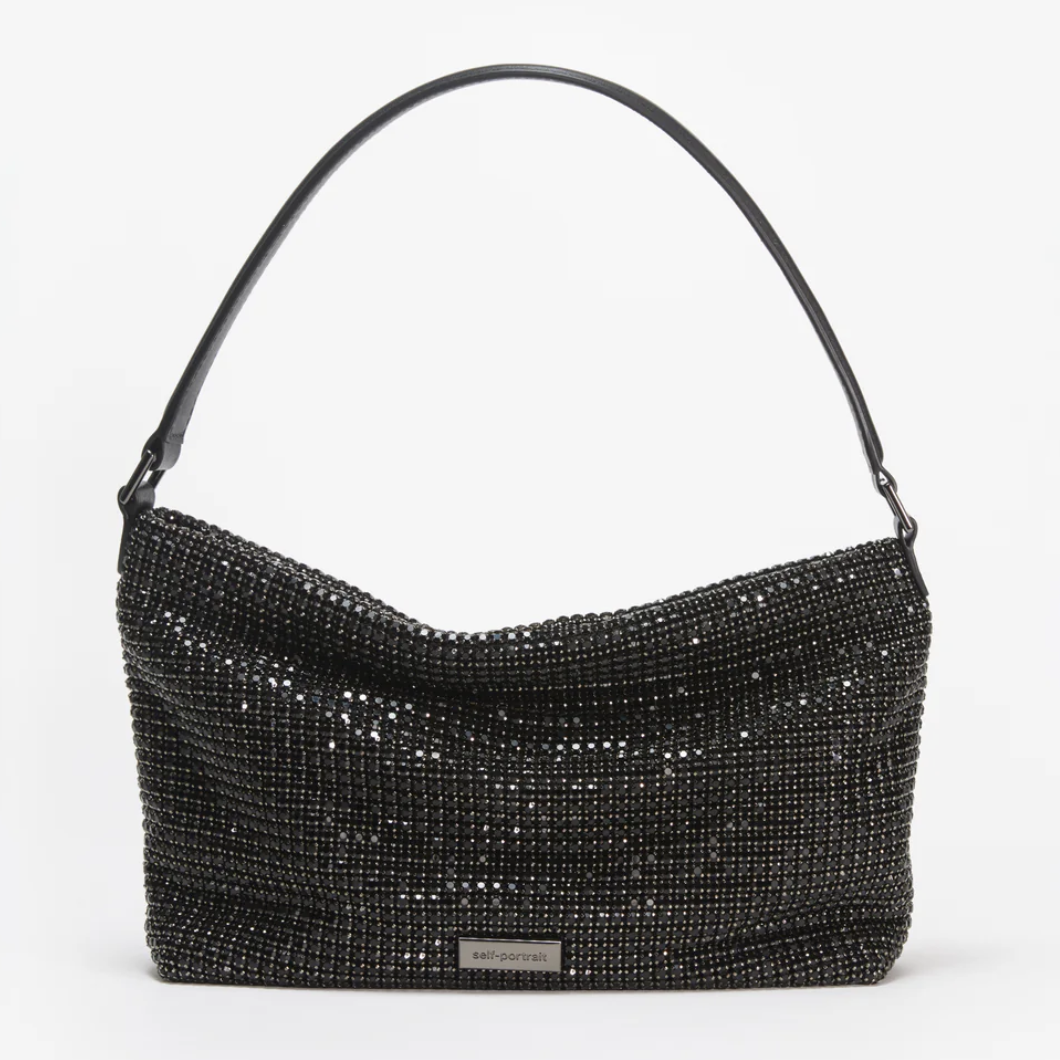 Self-Portrait Diamante Medium Hobo Bag black/ champagne
