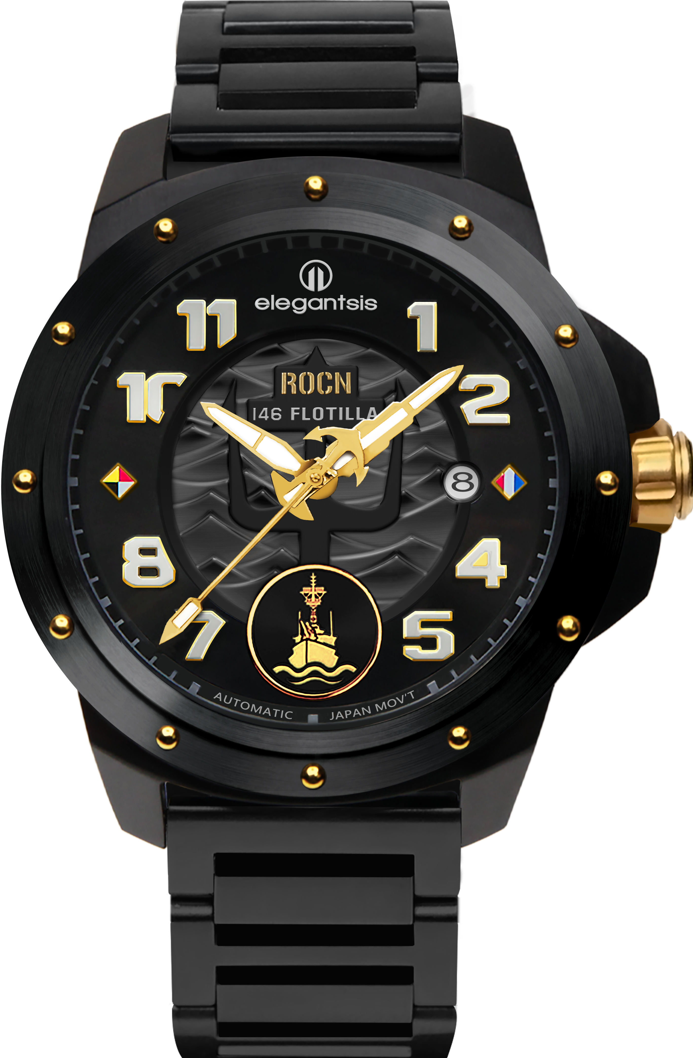 萬年鐘錶 - elegantsis 愛樂時  限量闇夜黑-中華民國海軍146艦隊-機械男錶  限定150只  ELJO48MAS-ROCN 146-NB01LC