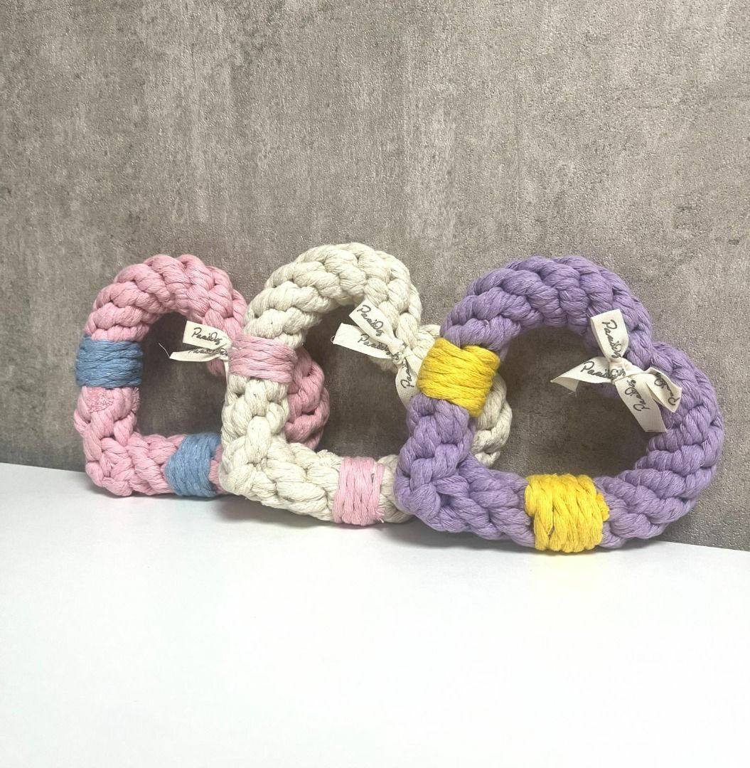 韓國人手製造  心型咬繩狗狗玩具（3色）