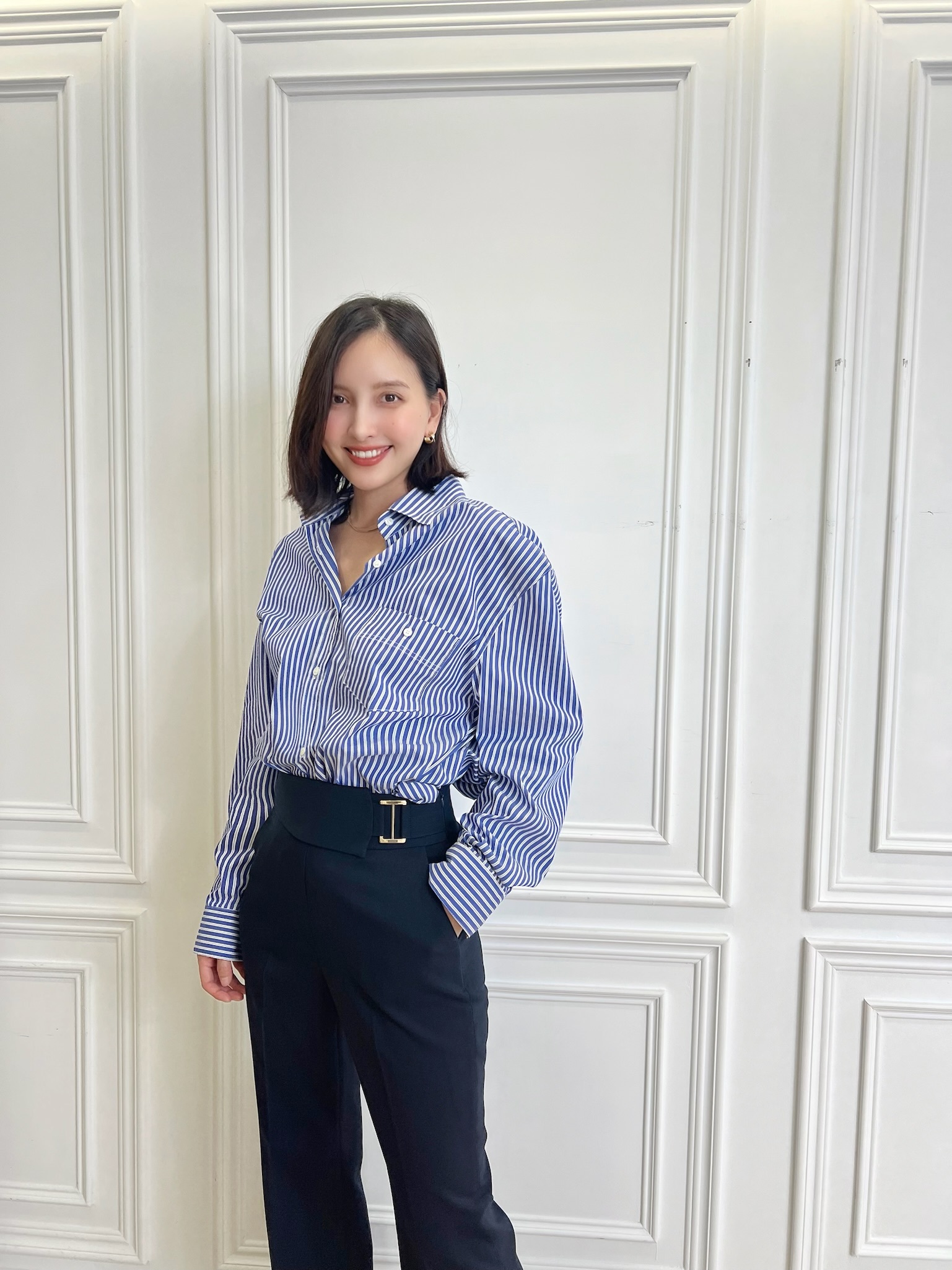 男友口袋挺料長袖襯衫