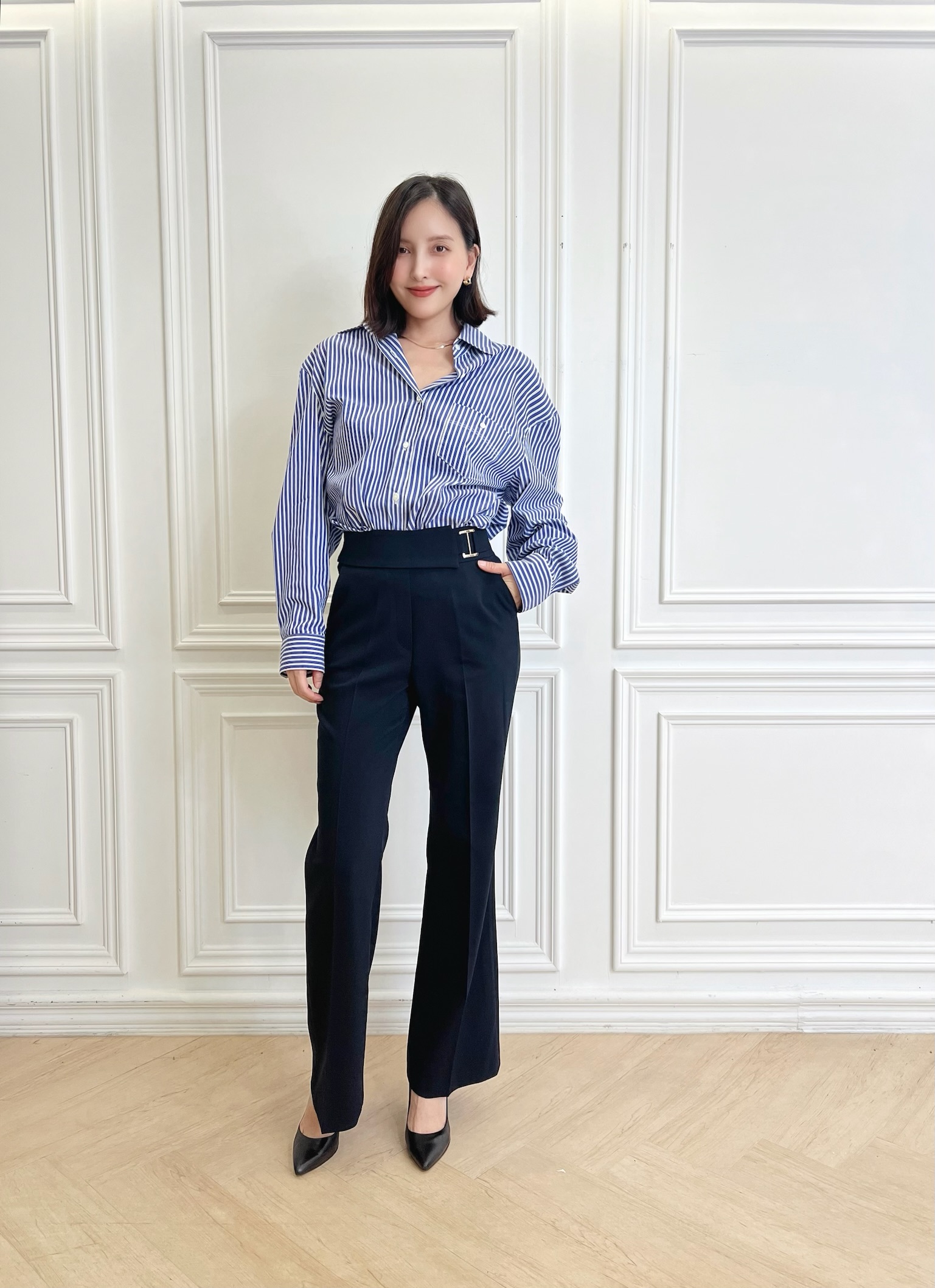 男友口袋挺料長袖襯衫