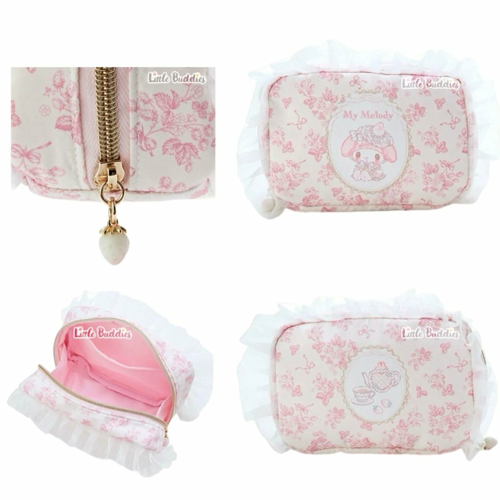 日本 Sanrio My Melody 白草莓復古系列 拉鏈化妝袋