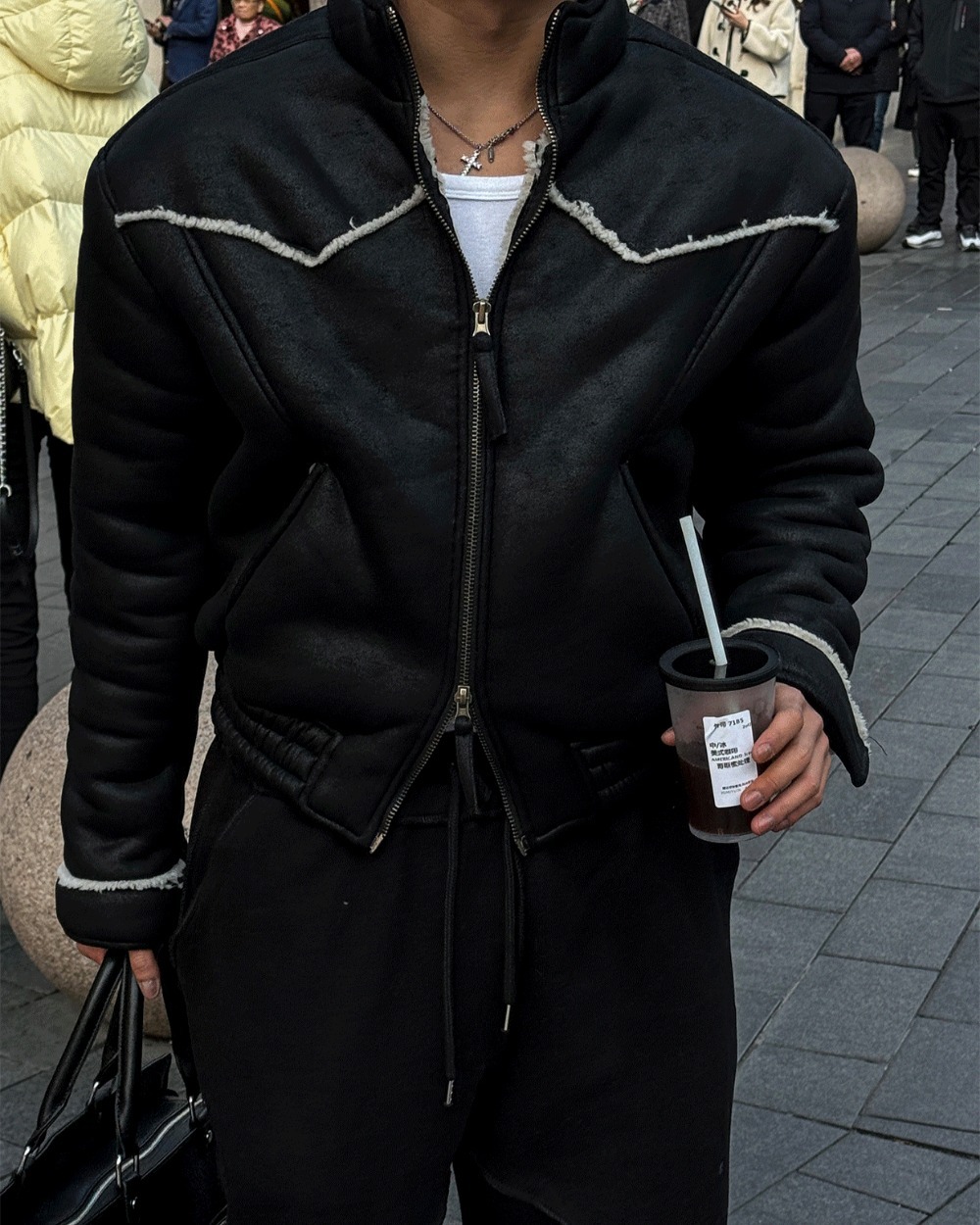 復古流蘇皮革羊羔毛夾克外套