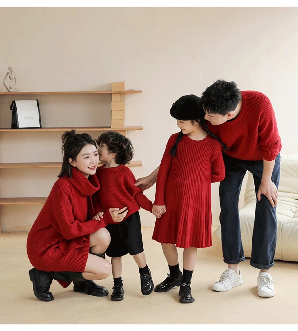 迎新年針織羅紋連身裙/上衣親子裝