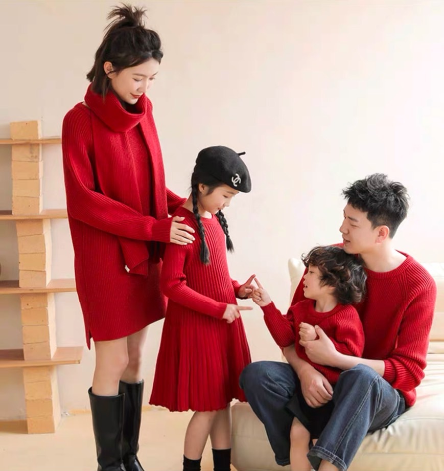 迎新年針織羅紋連身裙/上衣親子裝