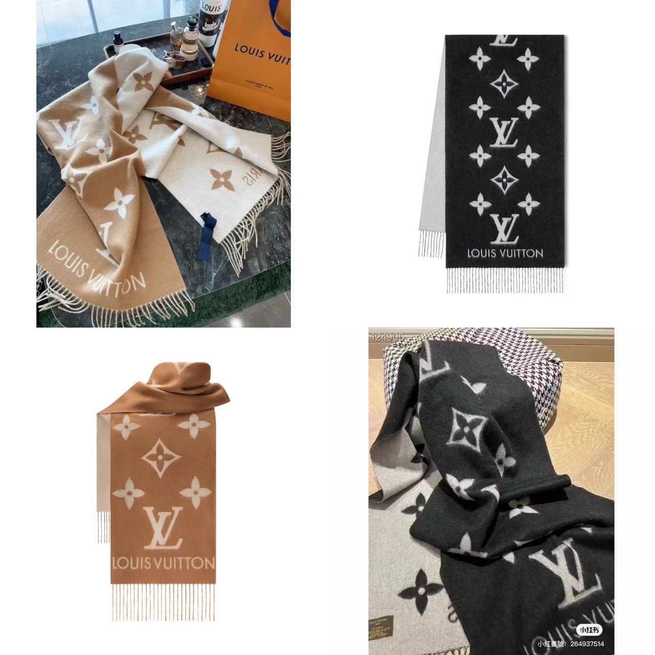 Louis Vuitton 路易威登 LV M76067 經典花紋喀什米爾山羊絨雙面寬版長圍巾