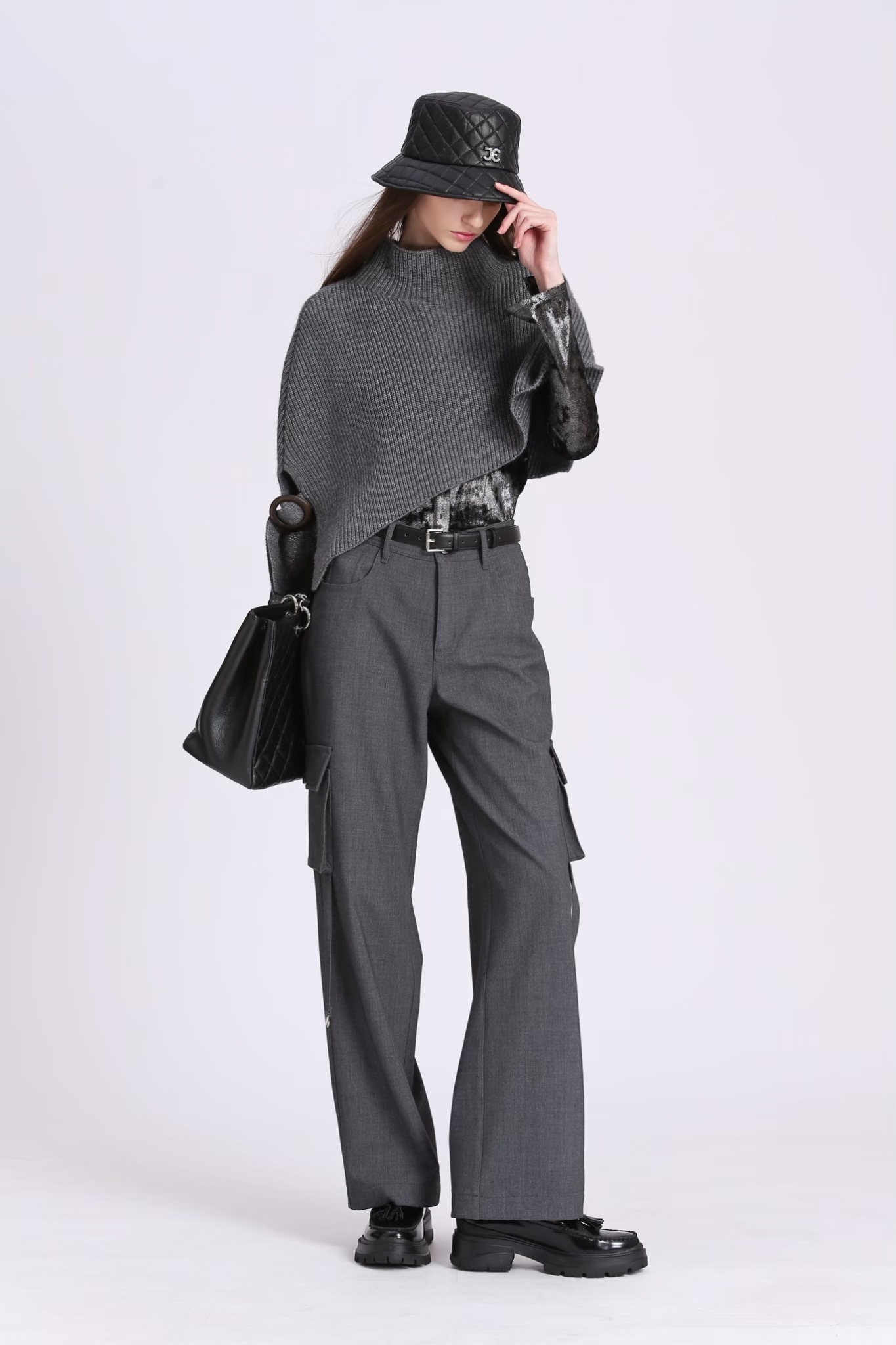 BD15202W1不對稱牦牛絨毛織短披肩(2色)