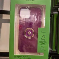 [S] KATE SPADE KJ084 OTHER GLITTER IPHONE 15 RING STAND AND FLEXIBLE PHONE CASE,DARK RASPB, 196021553219 (SKS1469)