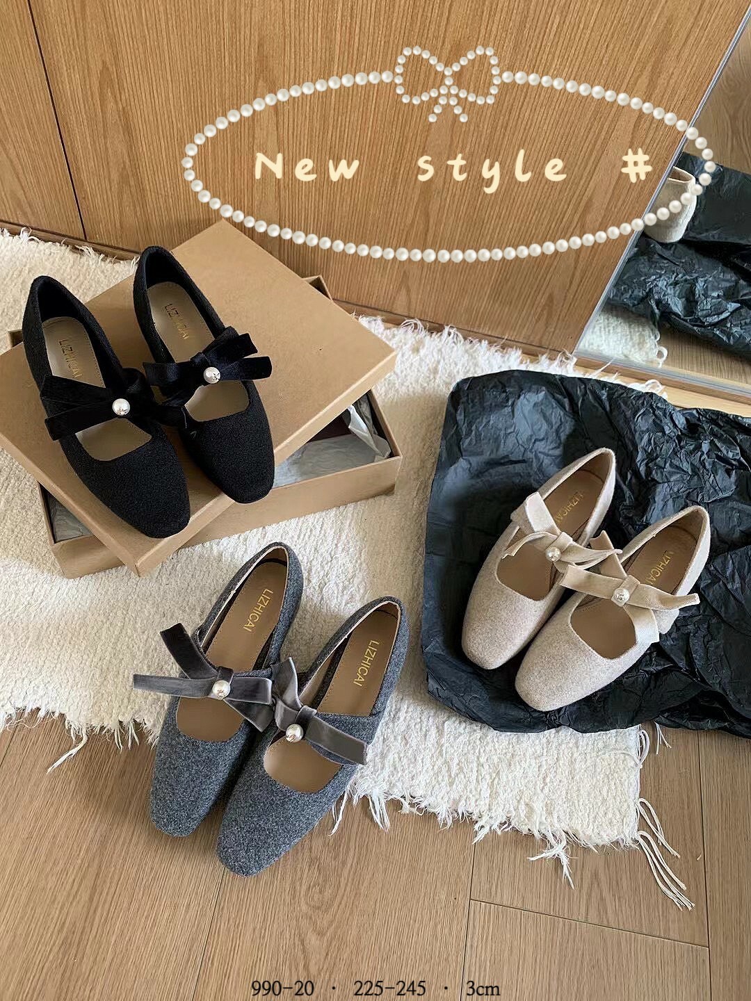 990-20韓國法式珍珠蝴蝶結單鞋
