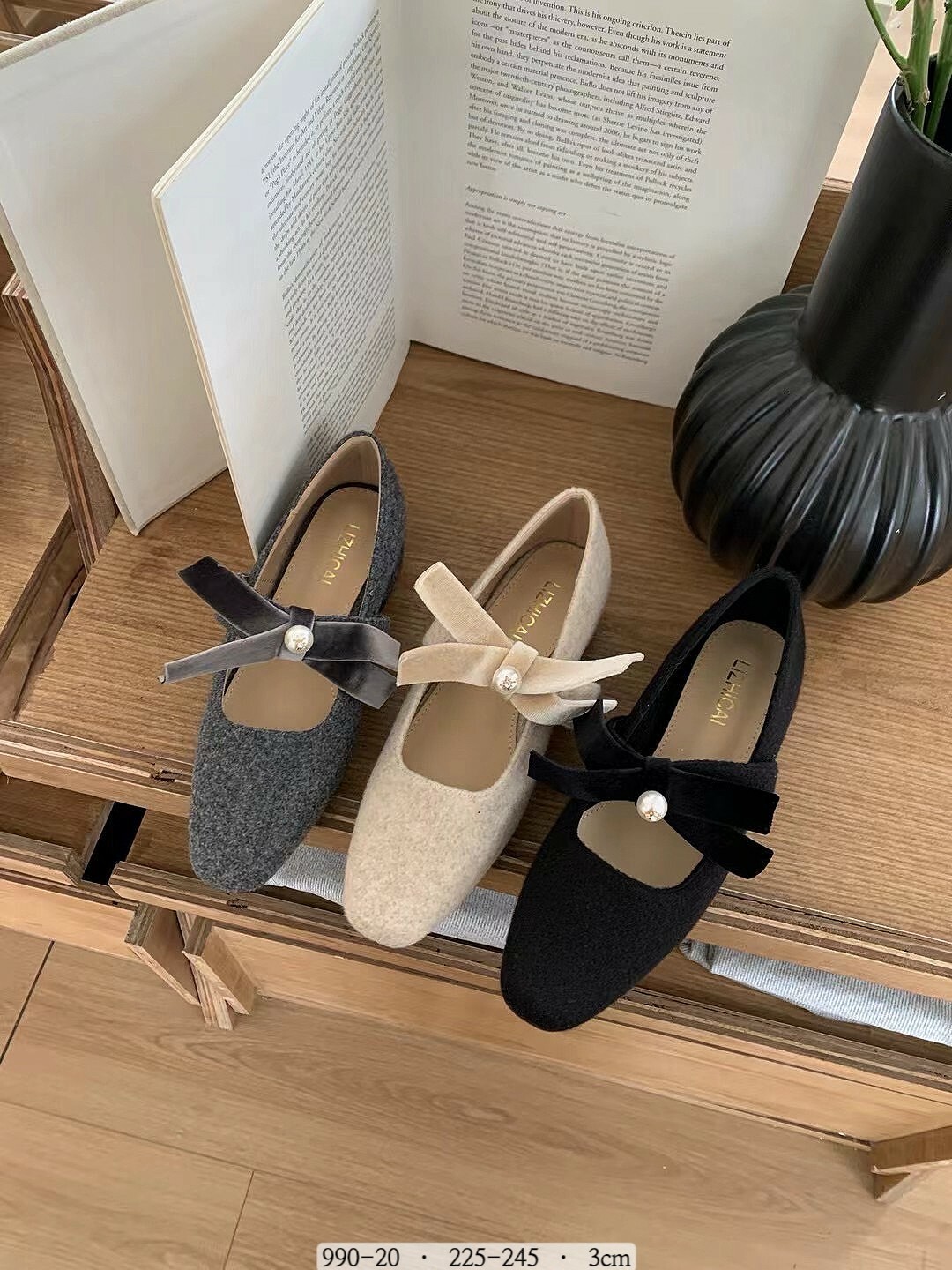 990-20韓國法式珍珠蝴蝶結單鞋