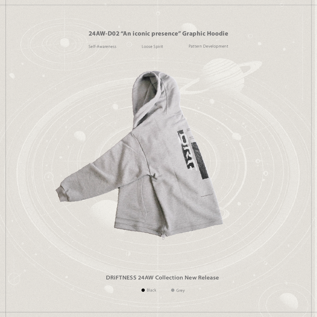 DRiFTNESS｜24AW-D02 “An iconic presence” 抽繩背圖帽T - Grey