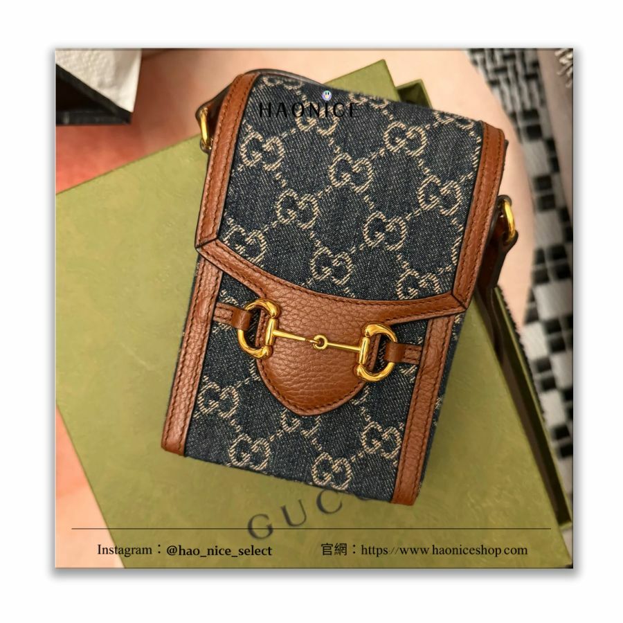 【HAO NICE】GUCCI✨經典1955馬銜扣系列GG帆布 迷你手機包 單肩斜背包