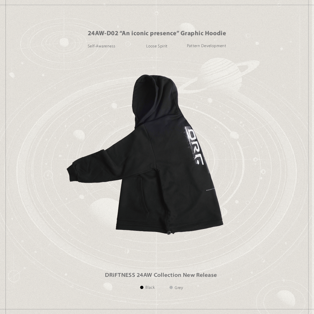 DRiFTNESS｜24AW-D02 “An iconic presence” 抽繩背圖帽T - Black