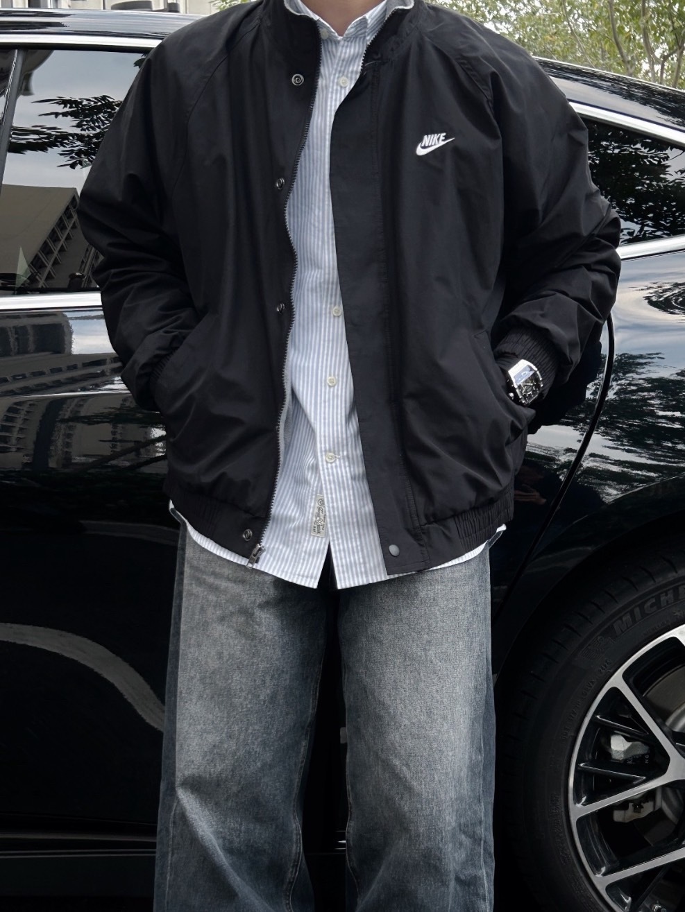 NIKE CLUB FUTURA 立領防風夾克 男款 黑色 FZ0657-010