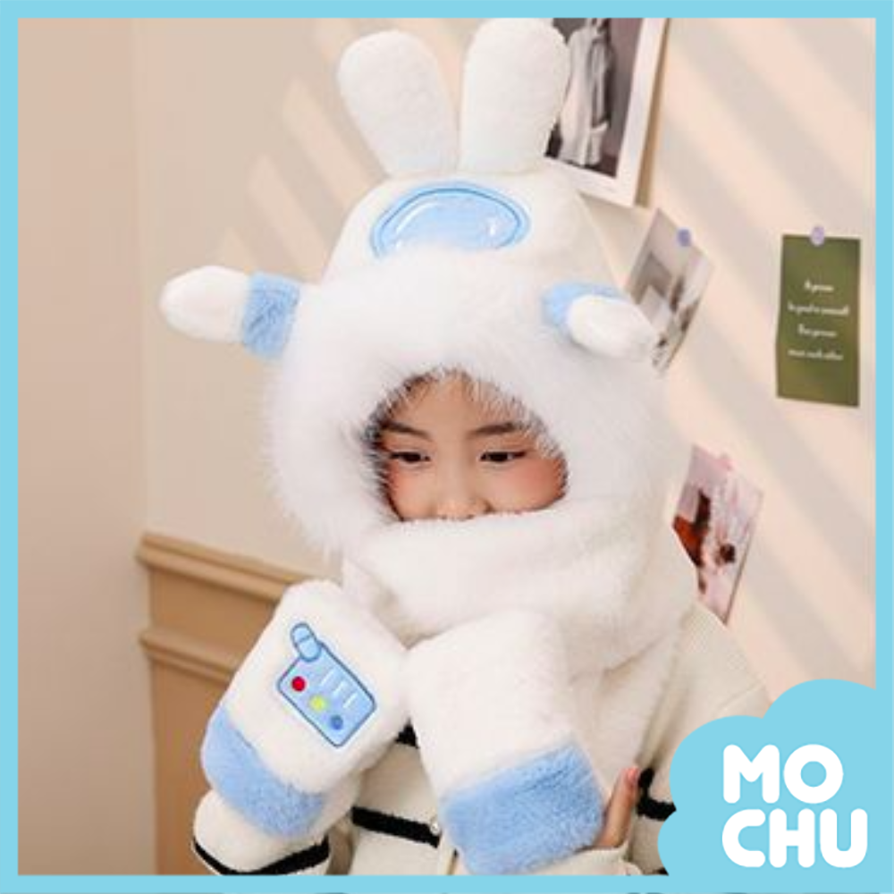 護耳小兔子加绒三件套組(四色)