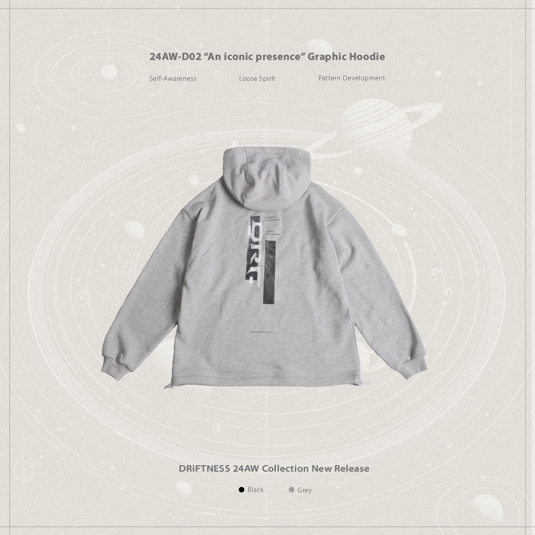 DRiFTNESS｜24AW-D02 “An iconic presence” 抽繩背圖帽T - Grey