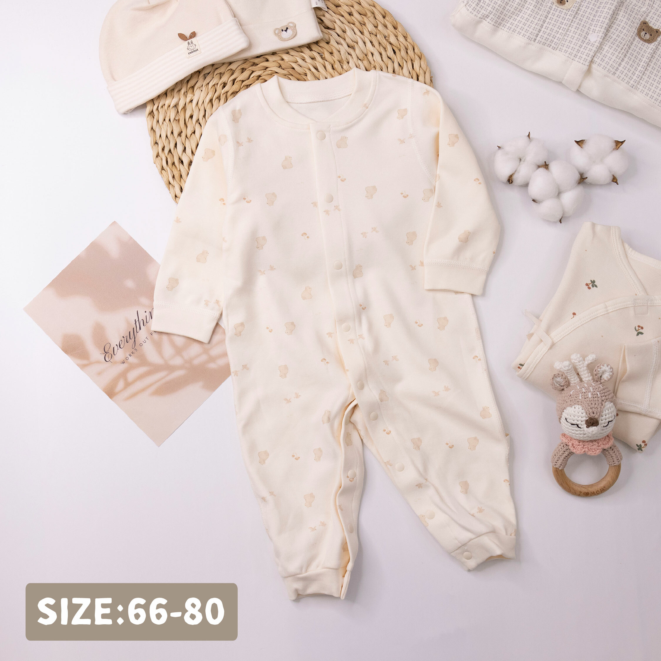 純淨系列【T3013】森林小奶熊棉柔長袖連身衣