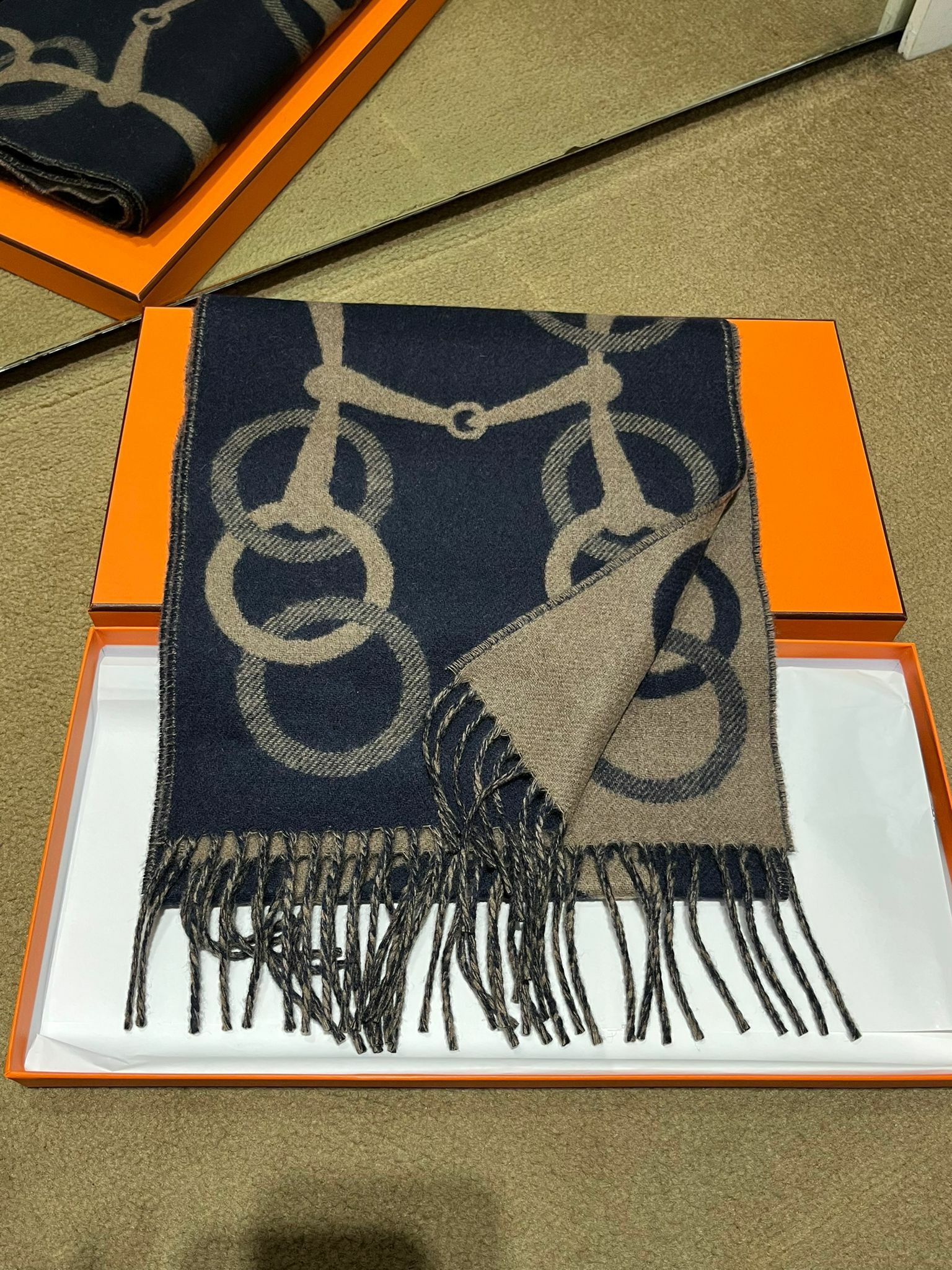 Any Mors muffler 100% cashmere 25 x 170 cm marine / etoupe