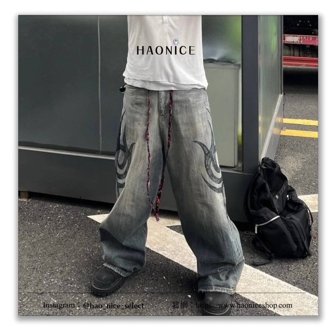 【HAO NICE】上海經銷商 Balenciaga/ 巴黎世家 24FW秋冬新款 Y2K抽繩符文 牛仔寬褲街頭感🈵️🈵