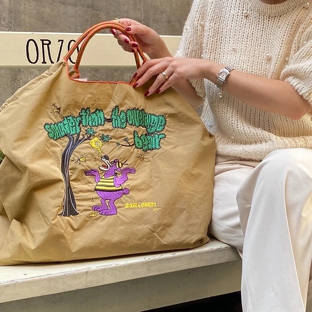 Ball＆Chain 刺繡環保購物袋 L號 - 卡其 (31410703)