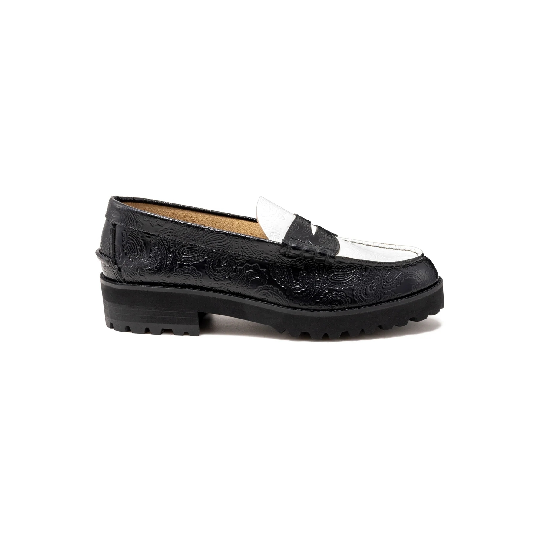 MENS TANK SOLE LOAFERS /BLACK PAISLEY KENFORD TANK SOLE LOAFERS 