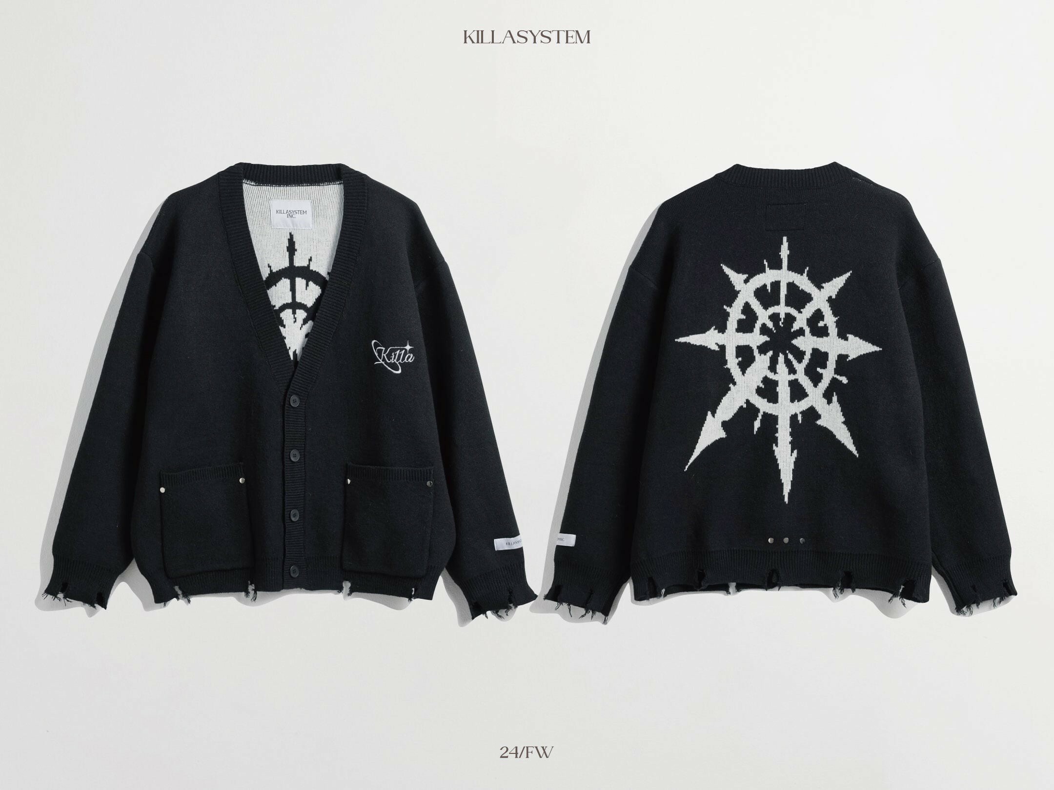 KILLASYSTEM 24F/W DAMAGE CARDIGAN 破壞加工 針織毛衣 開襟衫