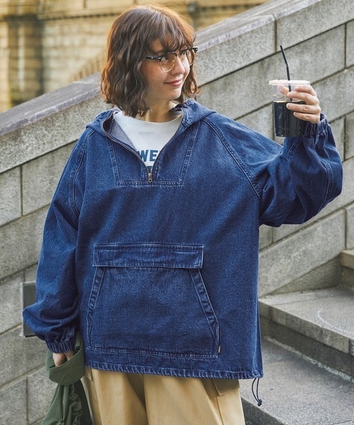 折扣現貨┃日牌 水洗 牛仔 丹寧 大口袋 半拉鍊 連帽上衣