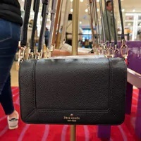 [S] KATE SPADE KH784 LENA PEBBLED LEATHER SM FLAP CROSSBODY,BLACK, 196021506253 (SKS1496)