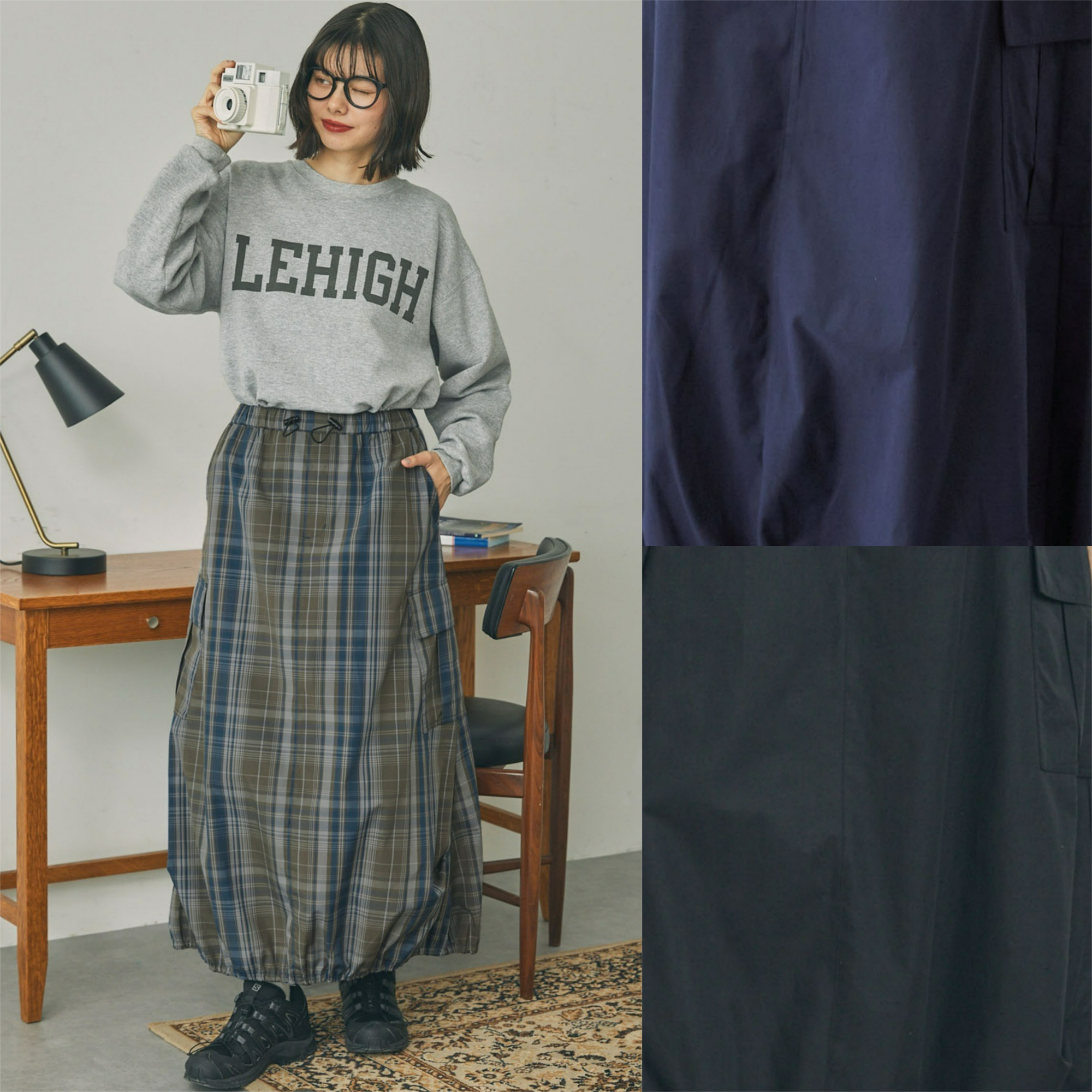 預購┃日牌 尼龍 後開岔 抽皺 口袋 工裝 長裙