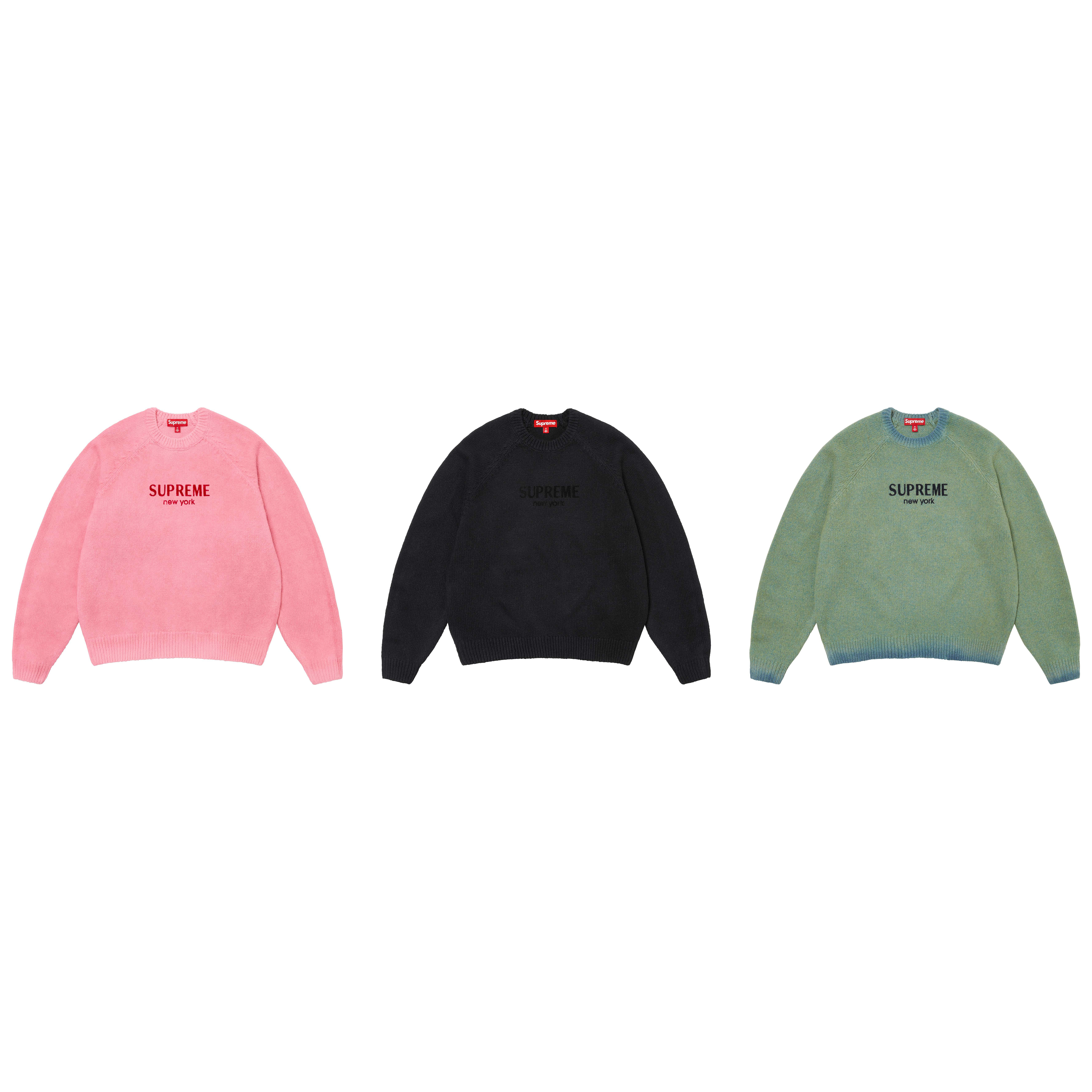 -(E4b03)-SUPREME FLOCKED LOGO SWEATER FW24 LOGO毛衣 黑/粉紅/綠色-FW24SK3