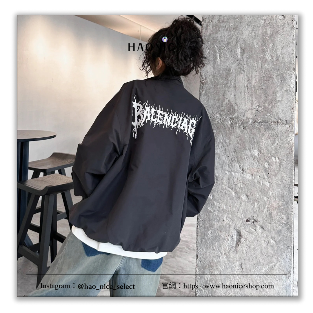 【HAO NICE】上海經銷商 / BALENCIAGA/ 巴黎世家 DIY METAL OUTLINE 素色百搭 後背火焰字母 長袖 風衣外套🔥