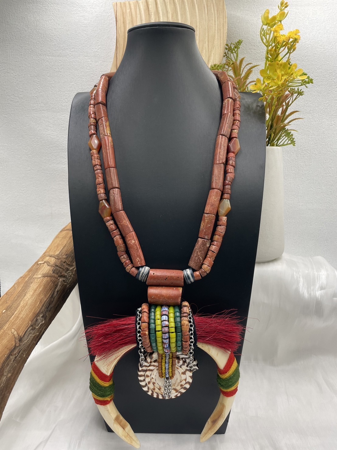 Muni-No.17貿易古珠大山豬牙長鍊96cm