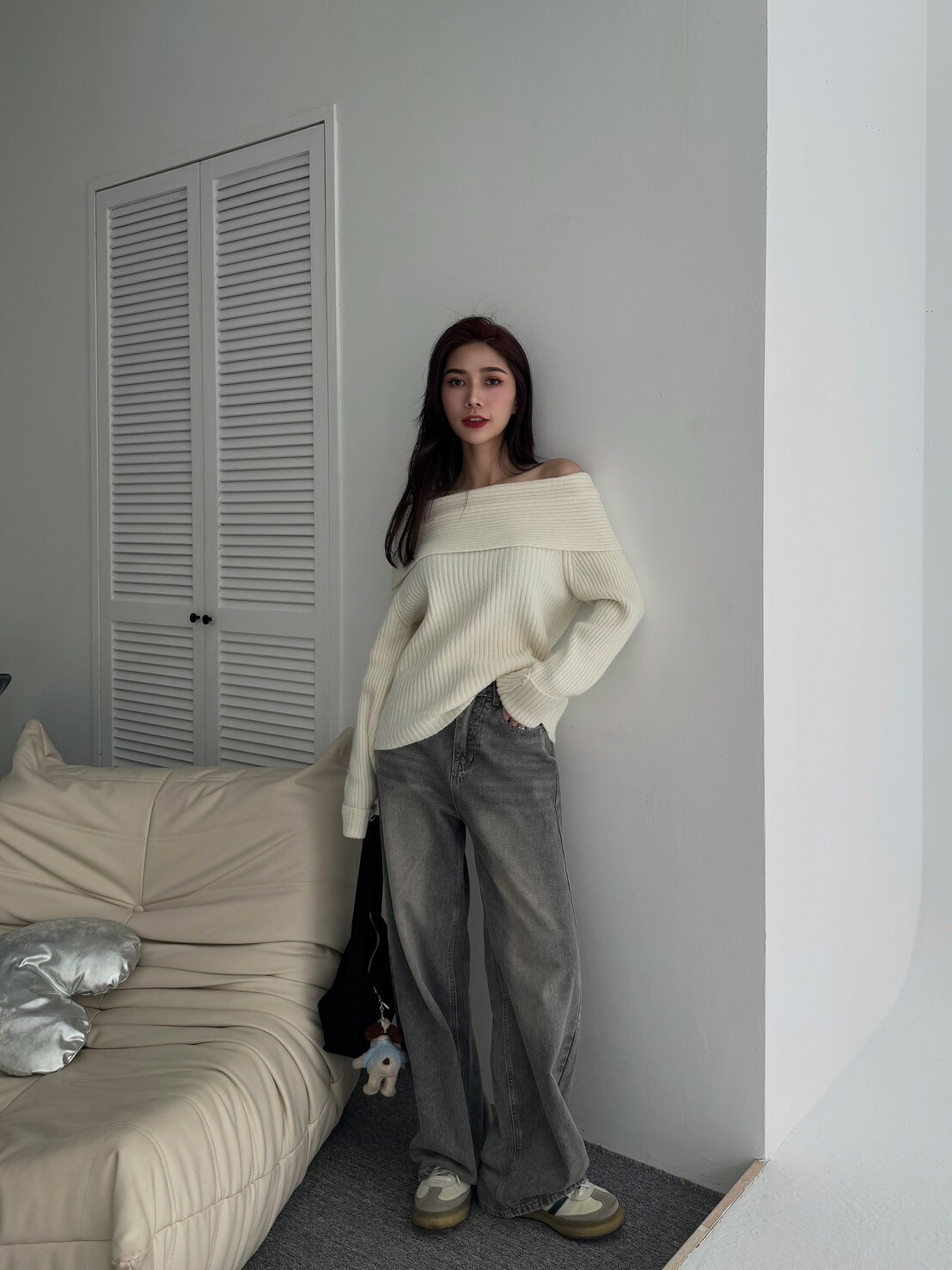 復古刷色落地牛仔寬褲