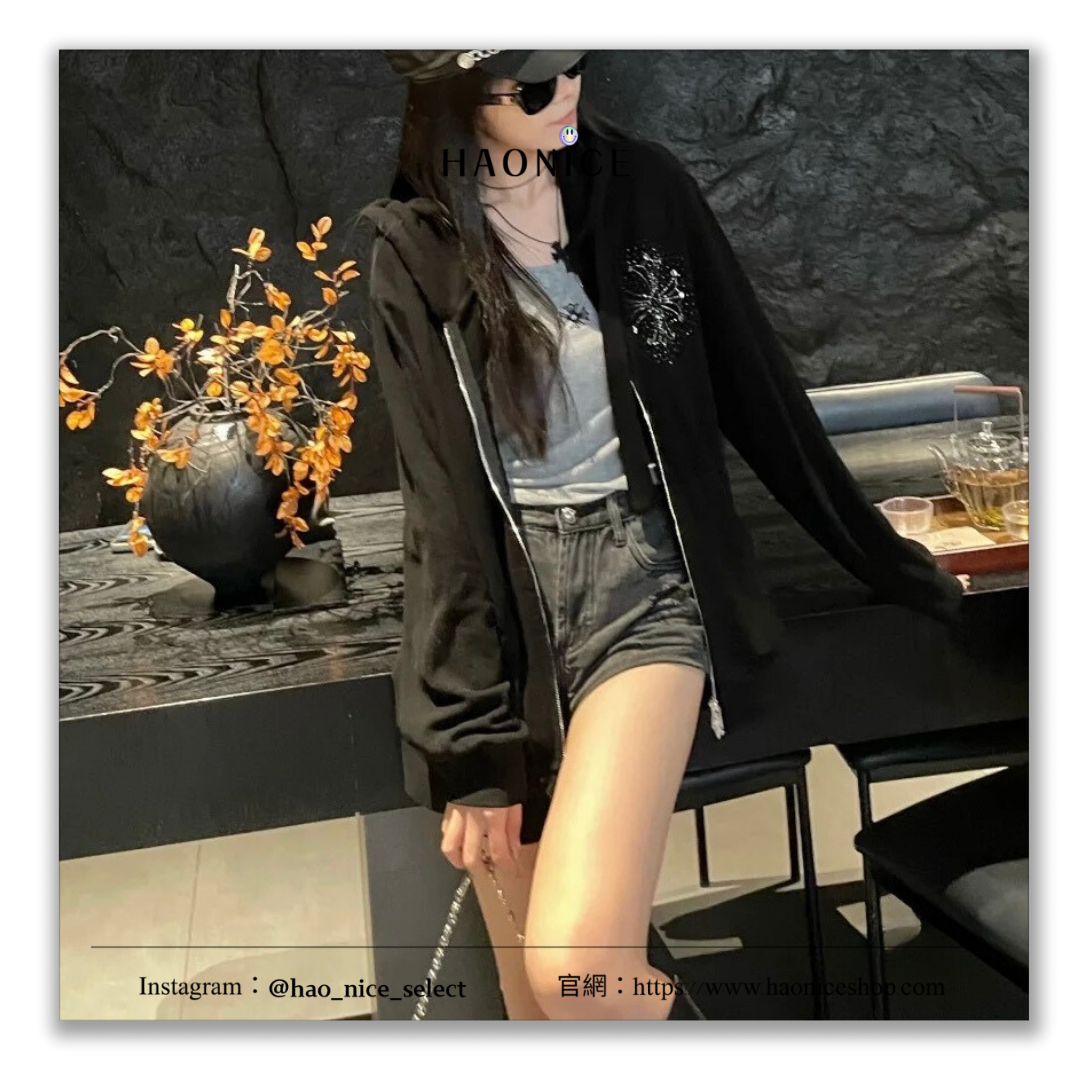 【HAO NICE】美式潮流 Chrome Hearts 24F/W 秋冬新款 金屬鉚釘十字架搭配經典大標 設計感🈵️🈵 長袖 拉鍊外套