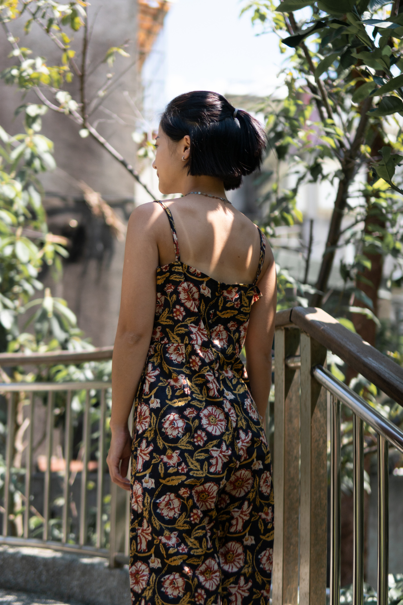 印度蓋染工藝純棉 吊帶褲 - 扶桑花